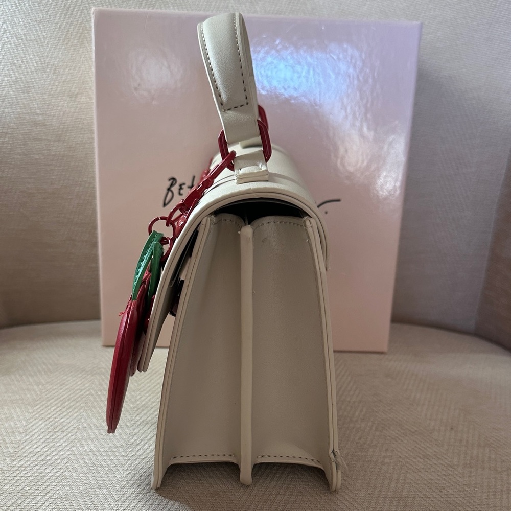 Betsy Johnson Cherry Embellished Cream and Red Handbag with Shoulder strap - Picture 7 of 15